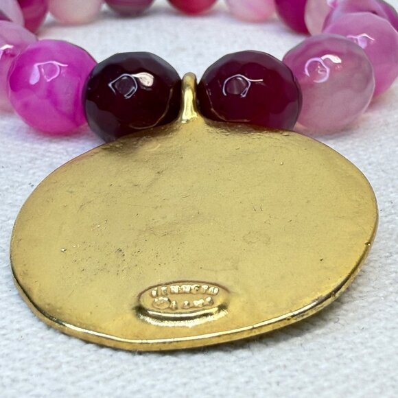 Kenneth Jay Lane Agate Bead Hammered Coin Stretch Bracelet - Picture 3 of 10